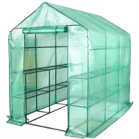 Lendo Online Tuinkas met 3 etages en PE waterdichte hoes 143x213x196cm staal groen - Broeikas met stalen plantenhouders- Kas - Serre - Kweekkas - Foliekas - Groentekas - Tomatenkas