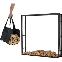 Lendo Online brandhoutrek 148x25x148cm + draagtas– Binnen en buiten -haardhout opslag – haardhoutrek – houtopslag – zwart - metaal