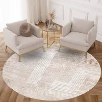 Tapiso Crystal Rond Vloerkleed Beige Wit Lijnen Laagpolig Woonkamer Tapijt Maat- 200x200