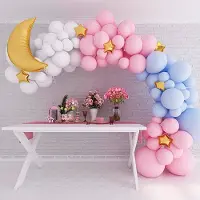 CP Ballonnenboog Set – 119-delig – Maan & Sterren Thema – Roze, Blauw & Wit – Met Gouden Maan – Babyshower & Kinderfeest