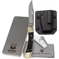 Buck 110 met kydex holster en Skerper slijpsteen en microvezeldoekje