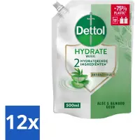 Dettol - Handzeep Navulling - Hydrate - Aloë Vera & Bamboe - 500 ml - Voordeelverpakking - 12 stuks
