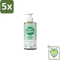 Happy Earth 5 x – Was & Badgel – Zeepvrij Baby & Kids – 300 ml - Grootverpakking - Wasgel - Huidverzachter - Babywasgel - Natuurlijke Wasgel - Allergeenvrije Wasgel