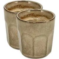 Discountershop Koffiekopjes Set van 2 – Beige Glazuur Bekers 200ml Zonder Oor – Keramische Espresso Kopjes en Cappuccino Bekers – Aardewerk Koffiemokken – Voor Koffie, Thee en Horeca