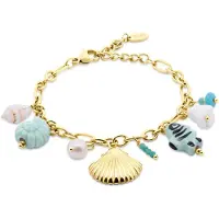 CO88 Collection 8CB-91406 – Dames Armband met Zee Bedels – Goudkleurig – Verstelbaar – RVS – Cadeau voor Vrouwen