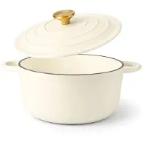 ISENVI Byron - Gietijzeren Emaille Braadpan met Deksel - 24 cm - Geschikt voor Inductie- PFAS, PTFE Vrij - Alle Warmtebronnen