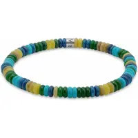Frank 1967 7FB-0808 – – Heren Armband – Kralenarmband – Lichtblauw, Donkergroen & Geel – Zilverkleurig