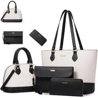 OKWISH Handtassen - Modieuze Damestas, Handtassen Set Met Reißverschlüsse Voor Werk En Dagelijks Gebruik, PU, Zwart + Wit, 33 x 26,5 cm