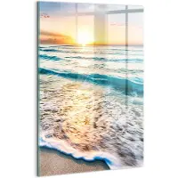 Wallfluent Glasschilderij - Strand, zee, zand Glazen Schilderij - 40x60 cm - Veelkleurig Verticale Muurschildering - Landschap Foto Glas - Schilderij Op Glas - Glas Schilderij