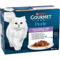 Gourmet Perle Land en Zee Duo vis en vleescombinaties natvoer kat (85g) 8 dozen (96 x 85 g)