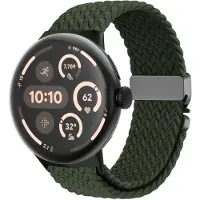 Strap-it nylon gevlochten bandje met P-Buckle aansluting geschikt voor geschikt voor Google Pixel Watch 3 45mm / Google Pixel Watch 4 45mm - Groen