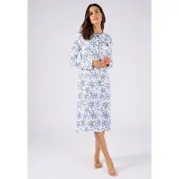 Damart - Ribgebreid nachthemd, licht geborstelde binnenkant - Dames - Blauw - 46-48 (L)