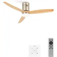 Create - Plafondventilator 40W silent 100% hout (Ø132cm) (ruimtes 10m²-25m²) - Nikkel / Licht hout - Met licht - Controller voor wandmontage + afstandsbediening - WIND CALM NATURAL WOOD