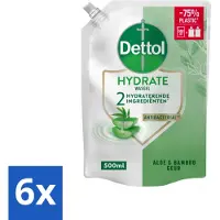 Dettol - Handzeep Navulling - Hydrate - Aloë Vera & Bamboe - 500 ml - Voordeelverpakking - 6 stuks