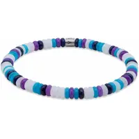 Frank 1967 7FB-0807 – – Heren Armband – Kralenarmband – Wit, Lichtblauw, Donkerpaars & Donkerblauw – Zilverkleurig