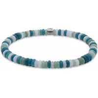 Frank 1967 7FB-0799 – – Heren Armband – – Kralenarmband – Wit, Lichtgroen & Blauw – Zilverkleurig