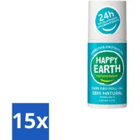 Happy Earth – Deodorant Roll-On – 100% Natuurlijk Cedar Lime – 75 ml - Bulkverpakking - 15 stuks