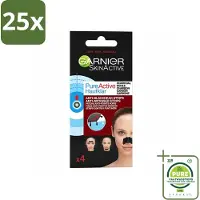 Garnier 25 x - Pure Active - Anti-Mee-Eters Strips - Charcoal - Neus, Voorhoofd & Kin - 4 Strips - Grootverpakking - Anti-Mee-Eters Strips - Houtskoolstrips - Poriënreiniging - T-Zone - Huidverzorging