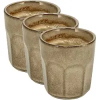 Discountershop Koffiekopjes Set van 3 – Beige Glazuur Bekers 200ml Zonder Oor – Keramische Espresso Kopjes en Cappuccino Bekers – Aardewerk Koffiemokken – Voor Koffie, Thee en Horeca