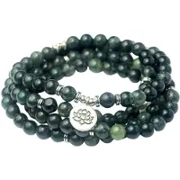 Marama - Mala Ketting Mos Agaat - Lotus - half-edelstenen - elastisch - ook draagbaar als wikkelarmband - damesketting