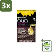 Garnier 3 x - Olia 5.15 - Haarkleuring - Kastanje Lichtbruin - Zonder Ammoniak - 100% Grijsdekking - Grootverpakking - Permanente Haarkleuring - Haarkleur - Kastanje - Lichtbruin - Grijsdekking