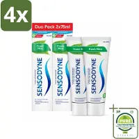 Sensodyne - Tandpasta - Fresh Mint - Frisse Munt - Duopack - 2 x 75 ml - Voordeelverpakking - 4 stuks - Gevoelige tanden - Tandpasta