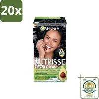 Garnier 20 x - Nutrisse Ultra Crème 1 - Haarkleuring - Zwart - Intens Voedend - Permanente Kleur - Grootverpakking - Haarverf - Permanent Haarverf - Voedend Haarverf - Grijsdekking - Haarverf Zwart