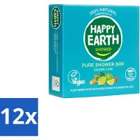 Happy Earth – Shower Bar – 100% Natuurlijk Cedar Lime – 90 g - Voordeelverpakking - 12 stuks