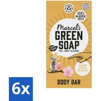 Marcel's Green Soap 6 x - Body Bar - Vanilla & Cherry Blossom - Verzorgend & zacht - 150 gr - Biologische Zeep - Vegan Zeep - Plasticvrije Zeep - Natuurlijke Zeep - Douchezeep