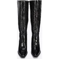 WITTCHEN Dames lakleren croco hoge hak laarzen, zwart, natuurlijk leer