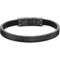 Frank 1967 7FB-0849 – – Heren Armband – Leren Armband – Zwart – Met Stalen Delen – Vintage