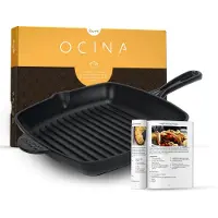 Foumt Ocina Gietijzeren Grillpan 28 cm – Grillpannen - Vleespan BBQ - Pan Inductie – Skillet - Emaille - Zwart