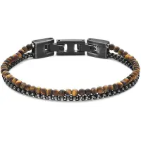 Frank 1967 7FB-0845 – – Kralenarmband heren – Gele Tijgeroog & Staal – Vintage Stijl