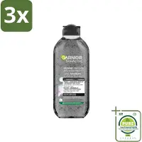 Garnier 3 x - SkinActive - Micellair Jelly-water - Alles-in-1 - Charcoal - 400 ml - Grootverpakking - Reiniger - Micellair Water - Houtskool - Gezichtsreiniger - Onzuivere Huid