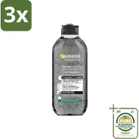 Garnier 3 x - SkinActive - Micellair Jelly-water - Alles-in-1 - Charcoal - 400 ml - Grootverpakking - Huid Reinigen - Make-up Verwijderen - Micellair Water - Houtskool - Salicylzuur