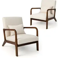 Costway Fauteuil woonkamer, loungestoel, gestoffeerd, moderne accentstoel van hout met armleuningen, enkele bank voor woonkamer, slaapkamer, 65 x 79 x 77 cm (beige)