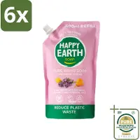 Happy Earth – Handzeep Navulling – 100% Natuurlijk Lavender Ylang – 600 ml - Voordeelverpakking - 6 stuks - Lavendel - Ylang