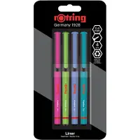 Rotring Liner Fineliners | 0.4 mm | Kleurpennen voor schrijven en tekenen | Verpakking zonder plastic | Verschillende leuke kleuren | 4 fijnschrijvers