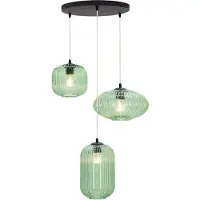 Olucia - CHARLOIS - Hanglamp - Groen / Zwart - 3L - Vorm: Rond