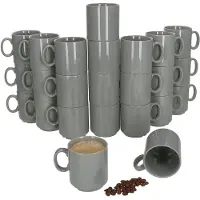 MamboCat Set van 24 EVENT stapelbare koffiemokken GRIJS porselein 250 ml