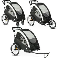 Deryan Luxe Fietskar - fietskar en wandelwagen en hardloopkinderwagen - 2 persoons - Black/Cream