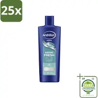 Andrélon 25 x – Shampoo – Marine Fresh Men – 400 ml - Grootverpakking - Mannelijk Haar Reinigen - Vet Haar Verwijderen - Stylingresten Verwijderen - Krachtige Shampoo - Zeezout Shampoo