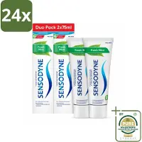 Sensodyne - Tandpasta - Fresh Mint - Frisse Munt - Duopack - 2 x 75 ml - Voordeelverpakking - 24 stuks - Tandplak verwijderen - Fluoride