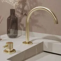 Saniclear Bond Curved wastafelkraan 2-gats met Coldstart geborsteld messing - mat goud