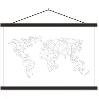 MuchoWow Wereldkaart van lijnen schoolplaat platte latten zwart 120x80 cm - Foto print op textielposter (wanddecoratie woonkamer/slaapkamer)
