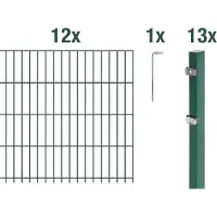 Alberts 672249 dubbelstaafmat hekwerk als 32-delige complete hekwerkset, kunststofgecoat, groen, hoogte 83 cm, lengte 30 m