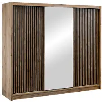 Vente-unique Kast met 3 schuifdeuren - Met spiegel - L250 cm - Kleur: naturel en zwart - CALOWI