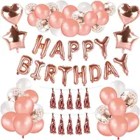 CP Happy Birthday Ballonnen Set – Rose Gold – Complete Verjaardag Decoratie – Folie Letters, Ballonnen, Tassels & Slingers