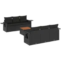 vidaXL 7-delige Loungeset met kussens poly rattan zwart