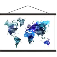 MuchoWow Wereldkaart Blauw Sterren Hemel schoolplaat platte latten zwart 120x80 cm - Foto print op textielposter (wanddecoratie woonkamer/slaapkamer)